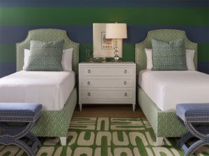 Green Patterned Twin Upholstered Beds
